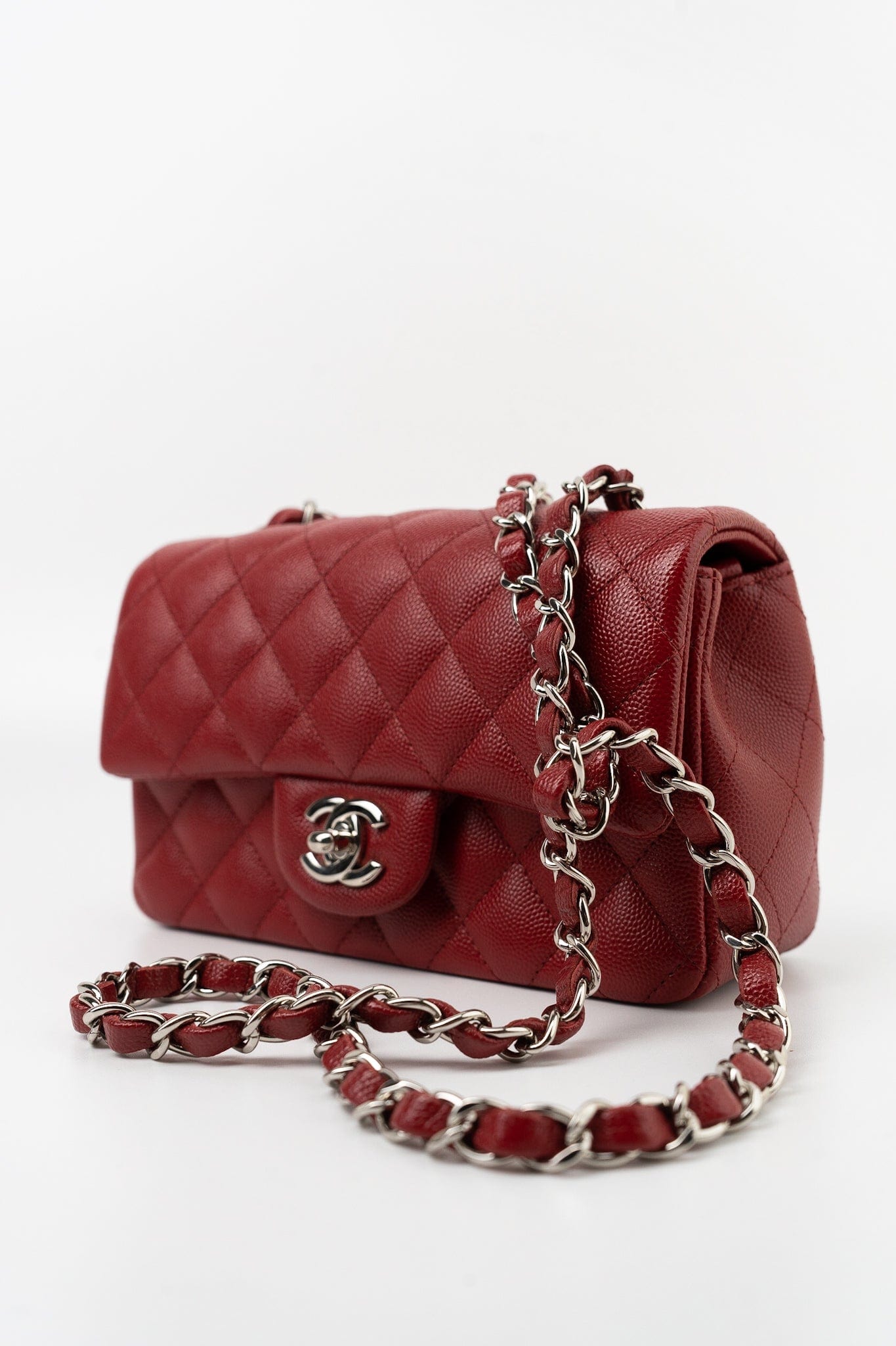 17B Mini Rectangular Red Caviar Quilted Flap Silver Hardware’s