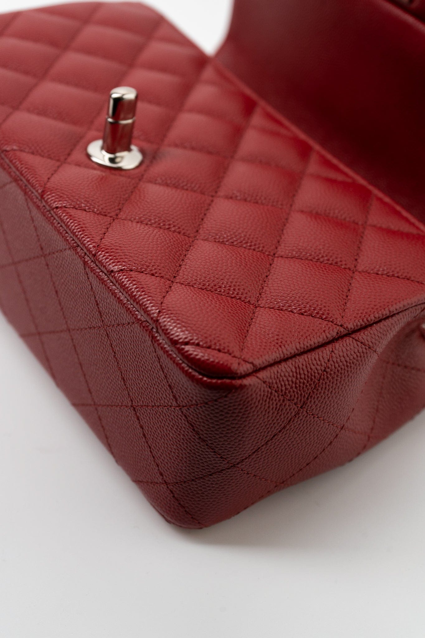 17B Mini Rectangular Red Caviar Quilted Flap Silver Hardware’s