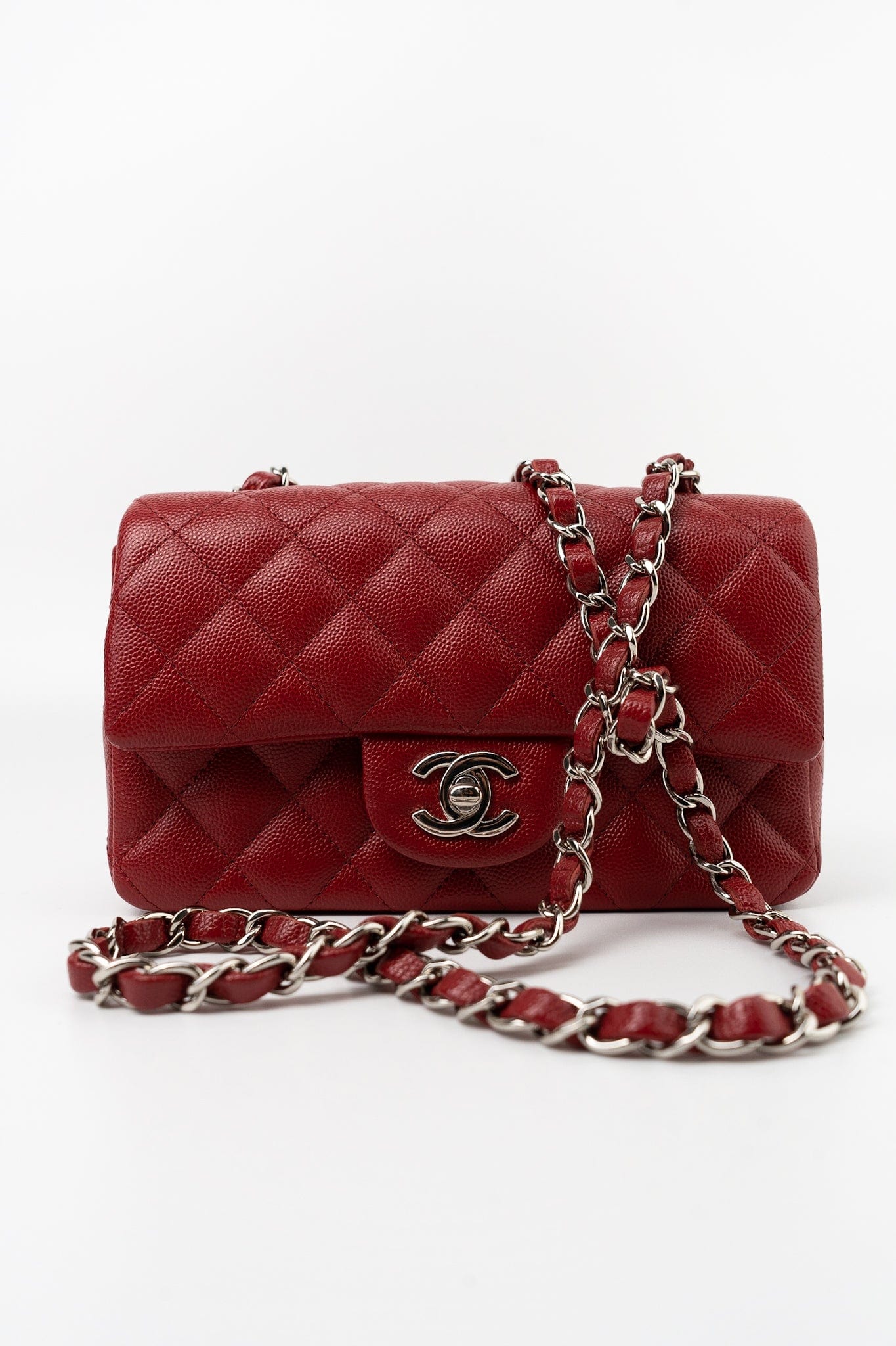 17B Mini Rectangular Red Caviar Quilted Flap Silver Hardware’s