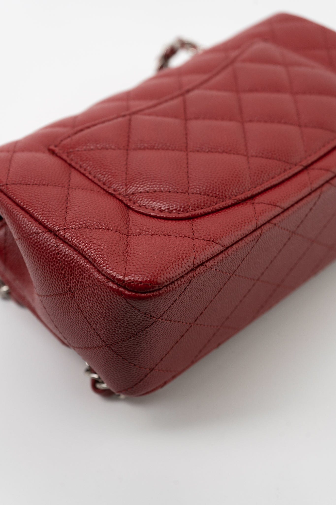 17B Mini Rectangular Red Caviar Quilted Flap Silver Hardware’s
