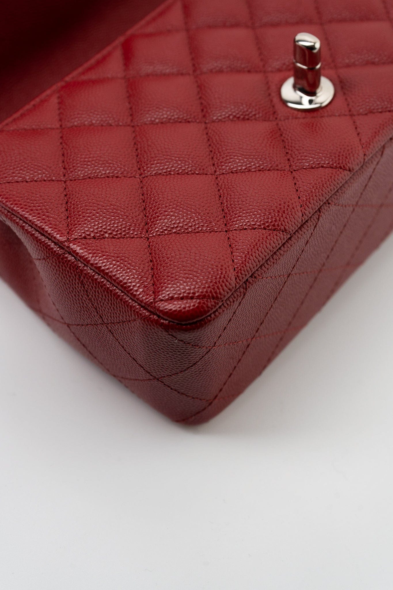 17B Mini Rectangular Red Caviar Quilted Flap Silver Hardware’s