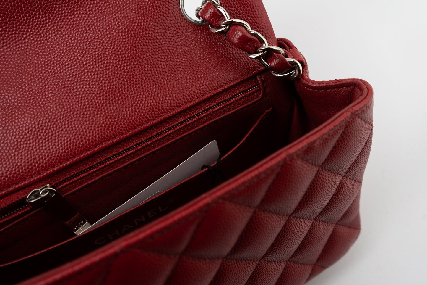 17B Mini Rectangular Red Caviar Quilted Flap Silver Hardware’s