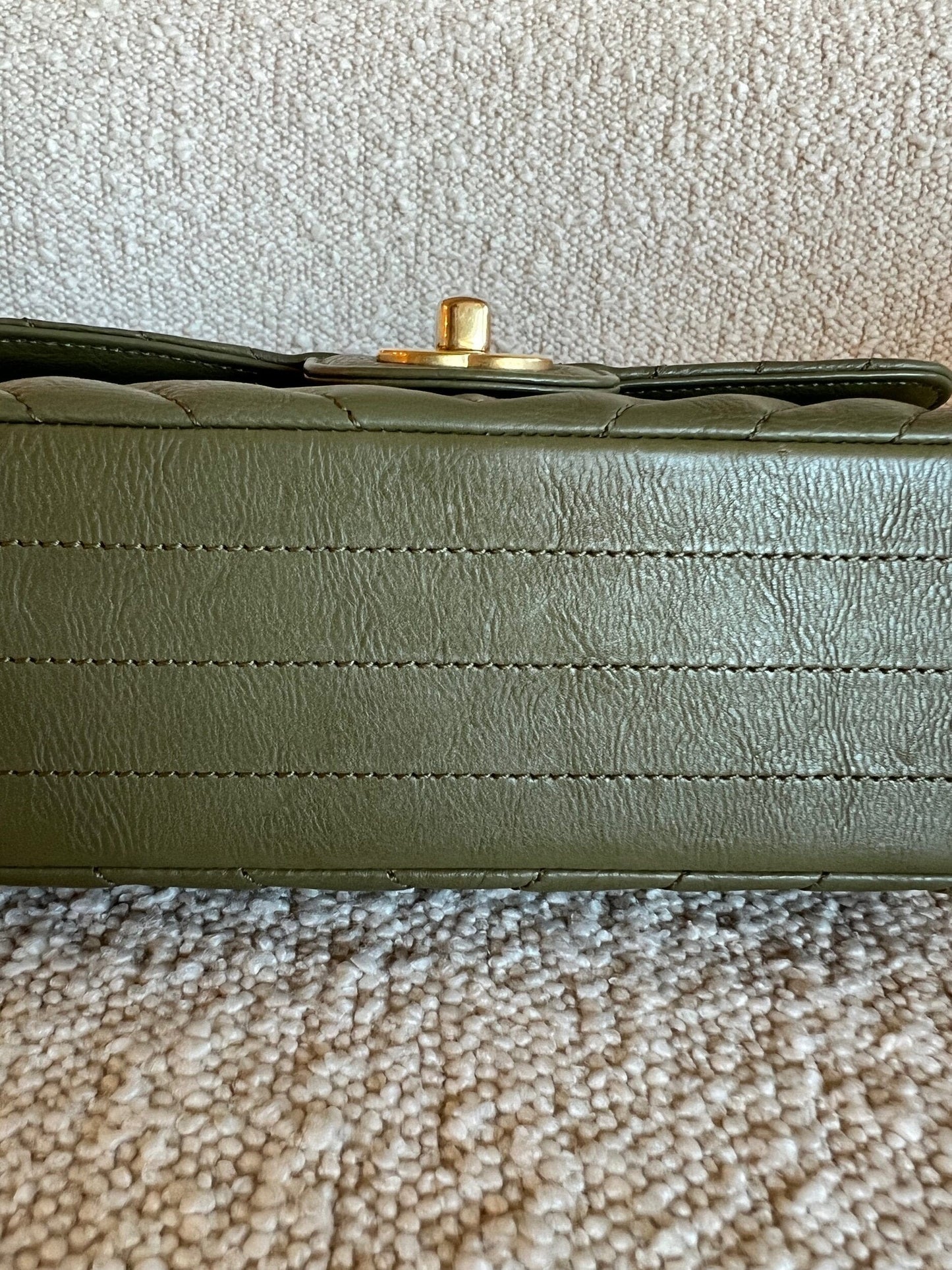 17C Khaki Green Chevron Calfskin Mini Rectangular Flap Brushed GHW