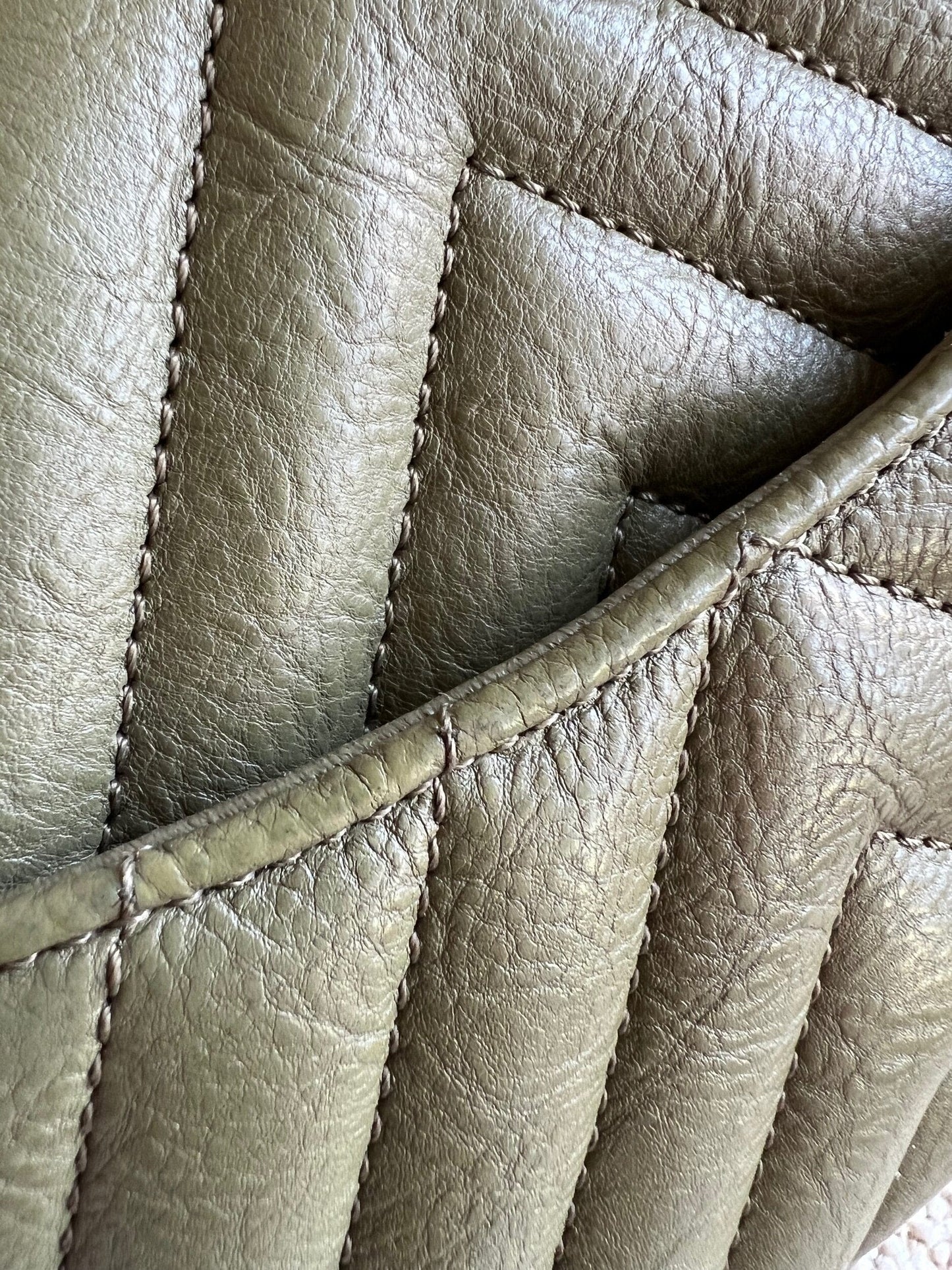 17C Khaki Green Chevron Calfskin Mini Rectangular Flap Brushed GHW