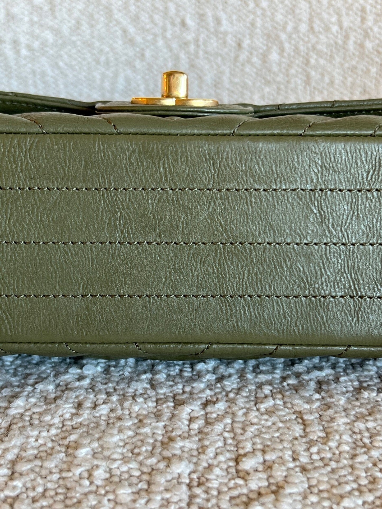 17C Khaki Green Chevron Calfskin Mini Rectangular Flap Brushed GHW
