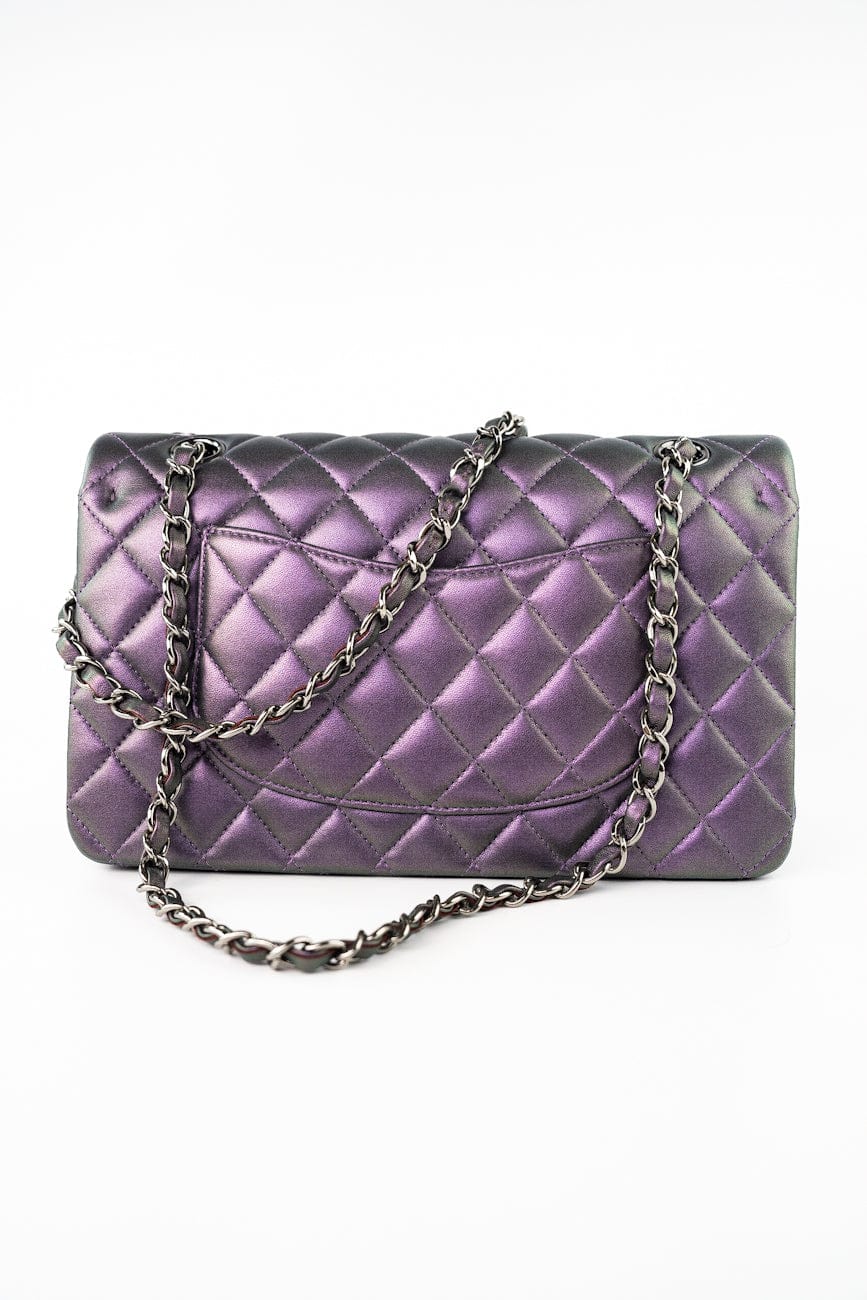 17S Purple Iridescent Lambskin Quilted Classic Flap Medium