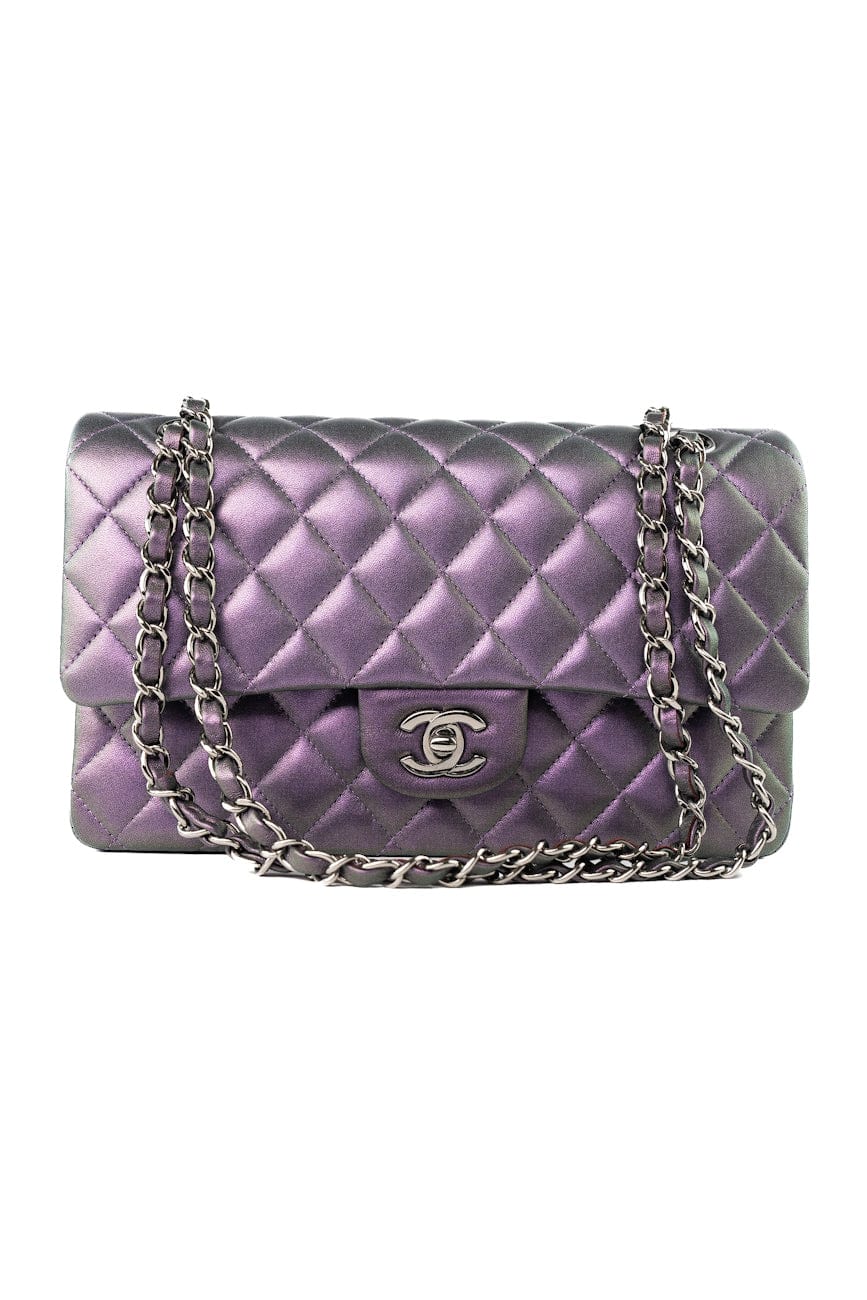 17S Purple Iridescent Lambskin Quilted Classic Flap Medium
