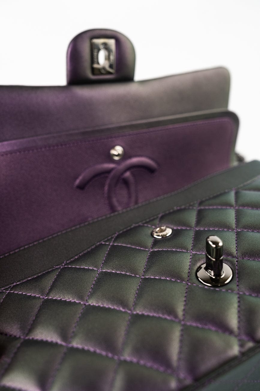 17S Purple Iridescent Lambskin Quilted Classic Flap Medium