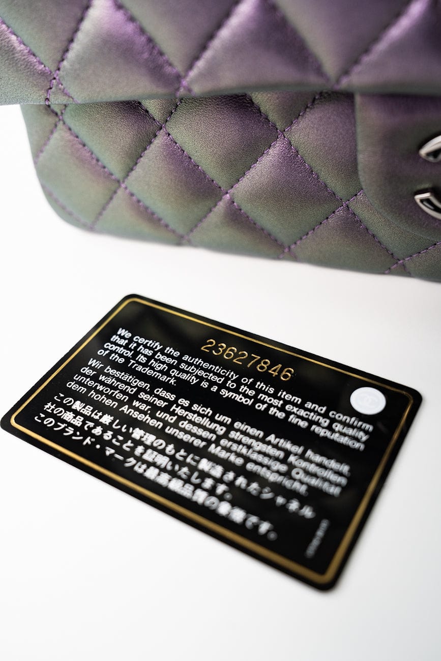 17S Purple Iridescent Lambskin Quilted Classic Flap Medium