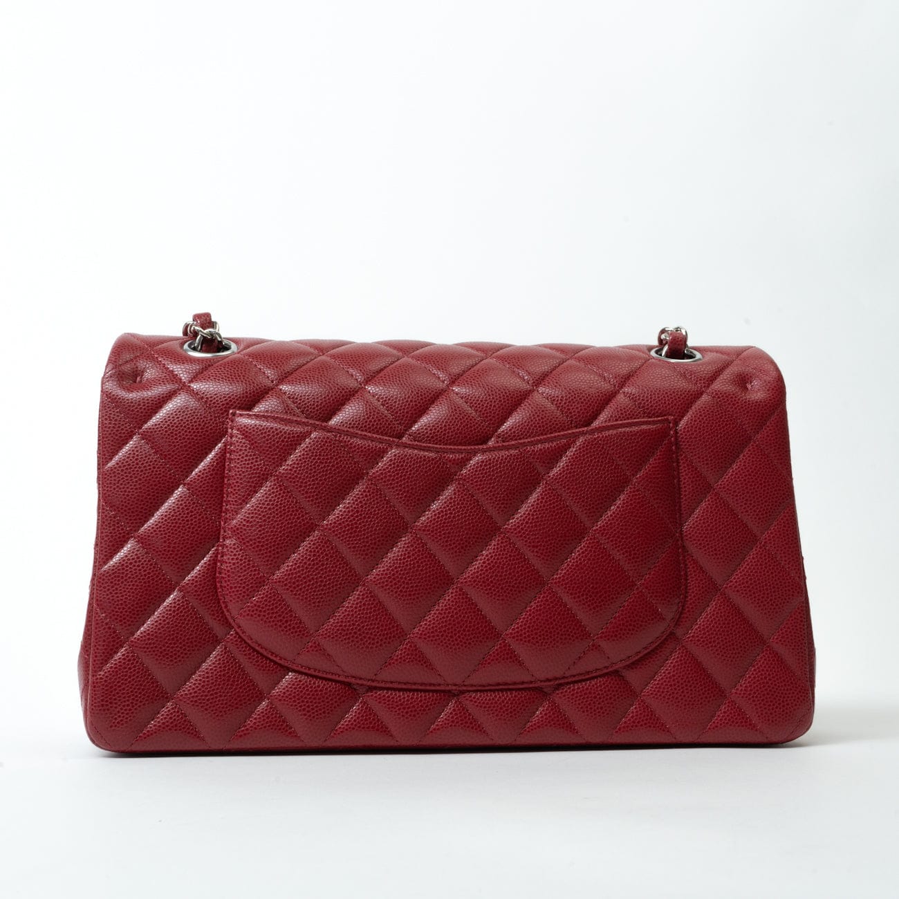 18B Raspberry Red Caviar Quilted Classic Flap Medium Silver Hardware