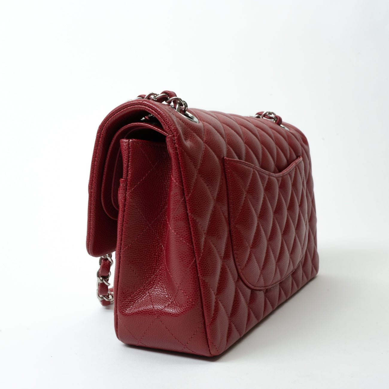 18B Raspberry Red Caviar Quilted Classic Flap Medium Silver Hardware