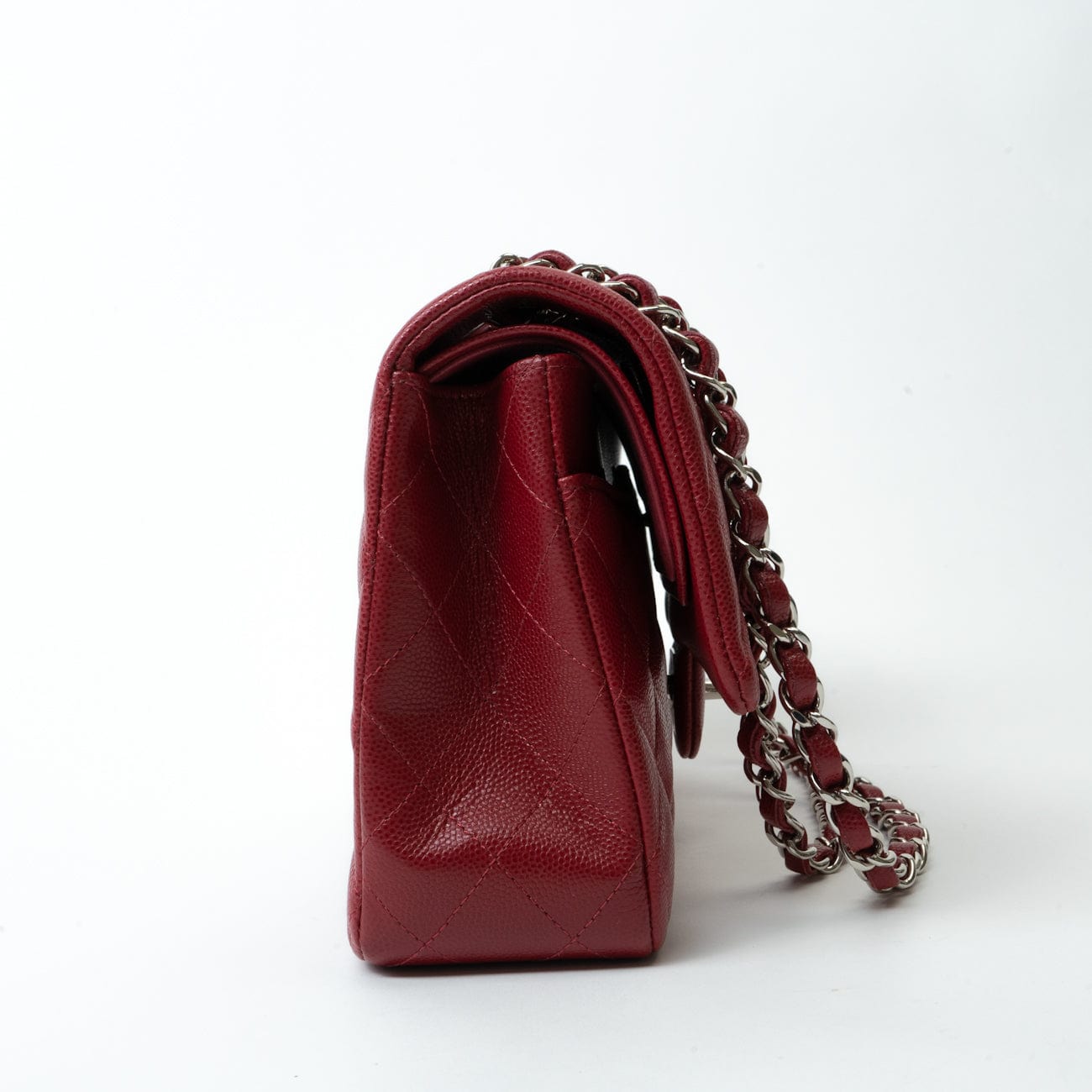 18B Raspberry Red Caviar Quilted Classic Flap Medium Silver Hardware