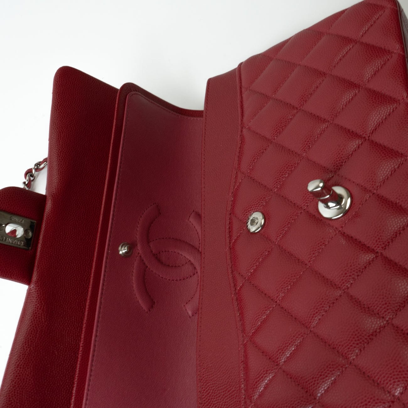 18B Raspberry Red Caviar Quilted Classic Flap Medium Silver Hardware