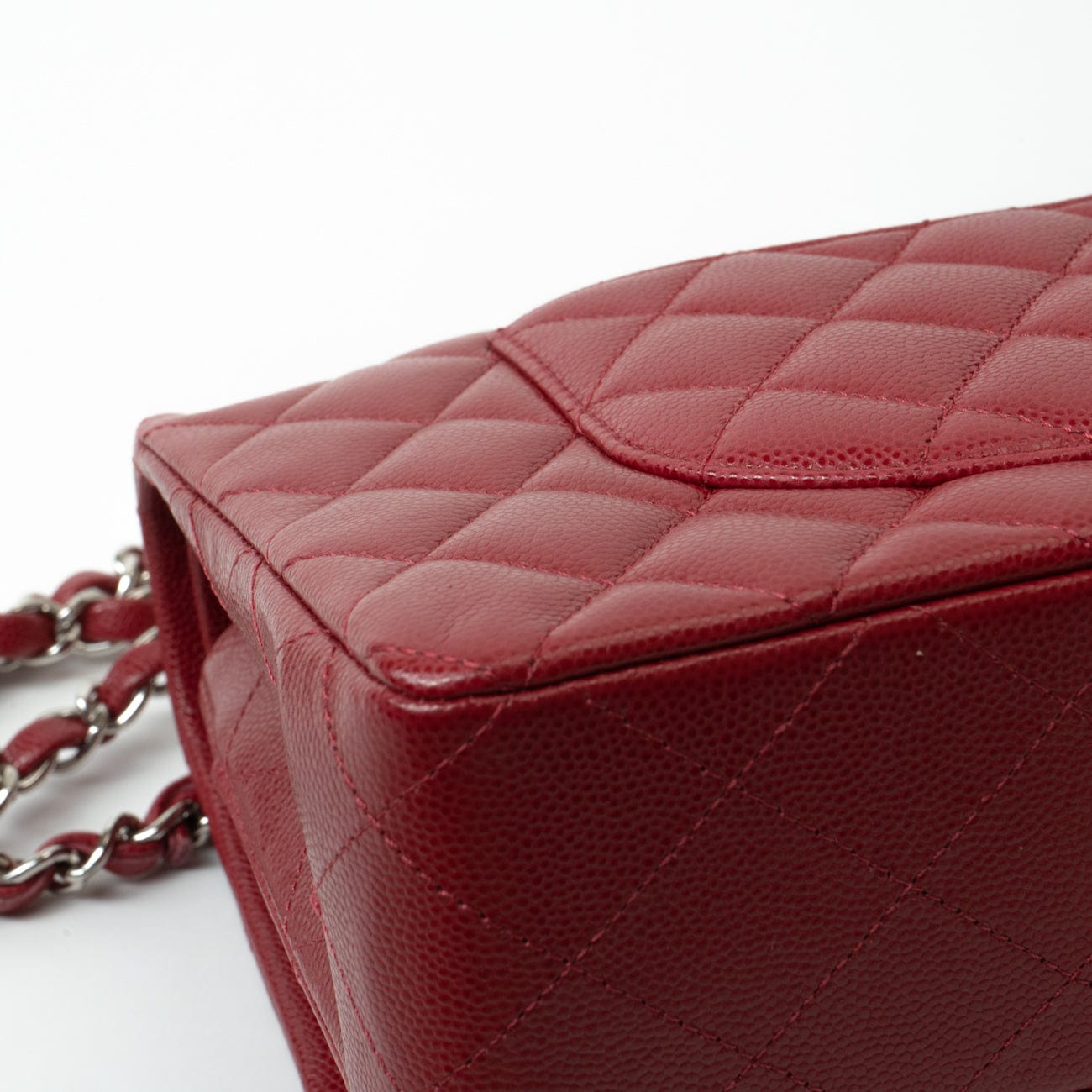 18B Raspberry Red Caviar Quilted Classic Flap Medium Silver Hardware