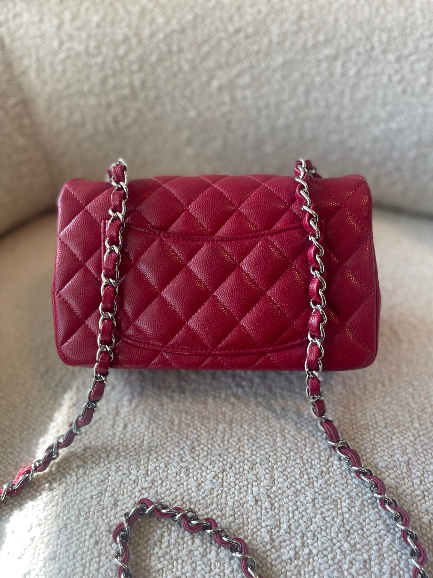 18B Raspberry Red Caviar Quilted Mini Rectangular Single Flap with Light Gold Hardware