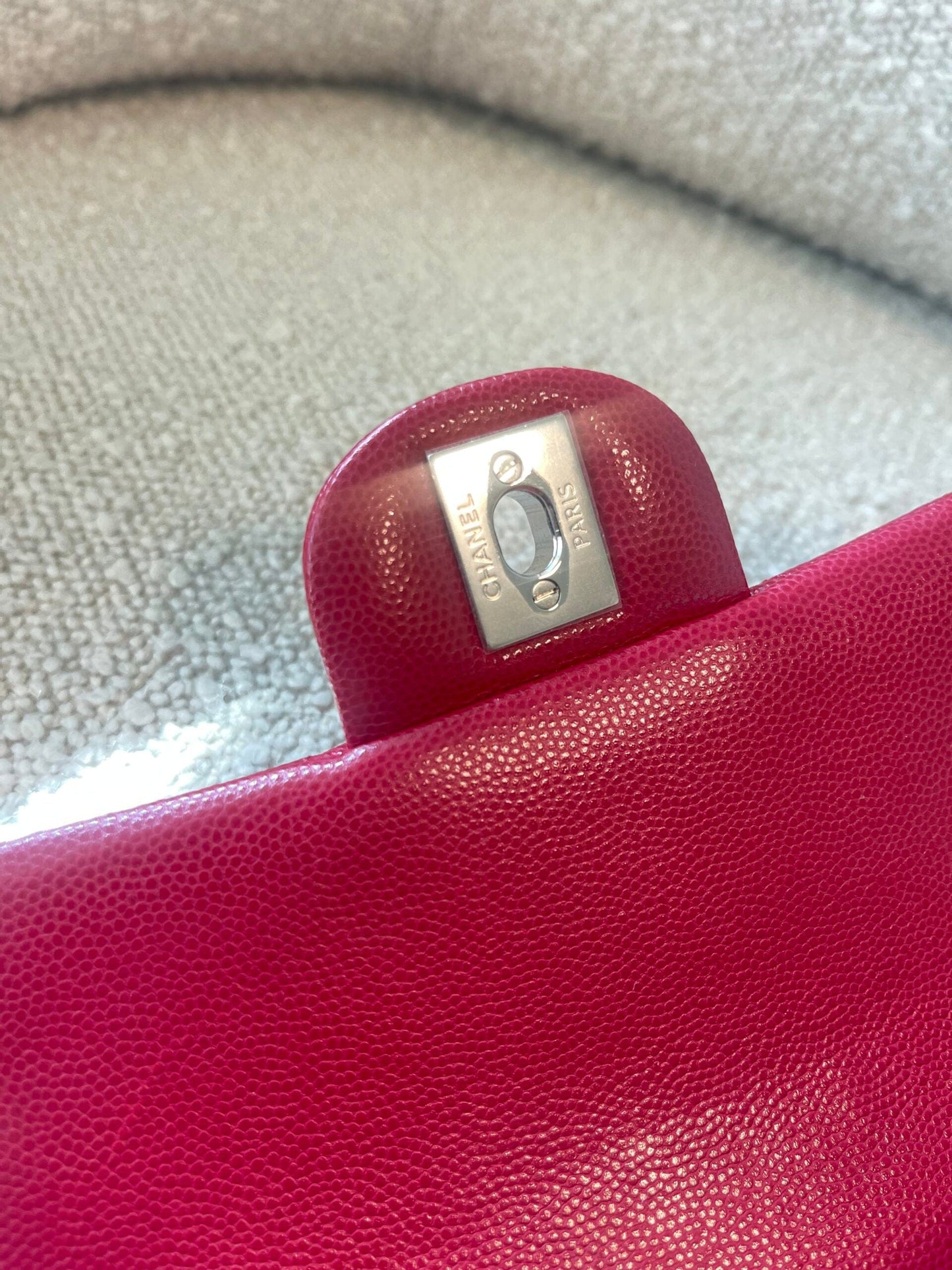 18B Raspberry Red Caviar Quilted Mini Rectangular Single Flap with Light Gold Hardware