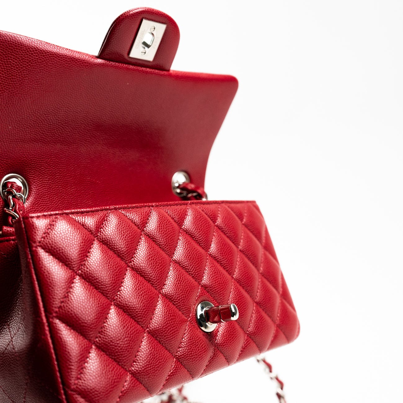 18B Raspberry Red Caviar Quilted Mini Rectangular Single Flap with Silver Hardware