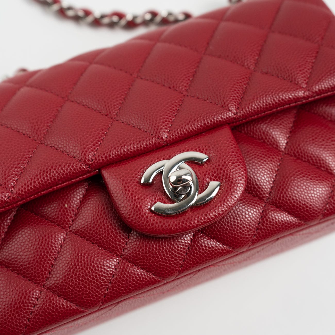 18B Raspberry Red Caviar Quilted Mini Rectangular Single Flap with Silver Hardware