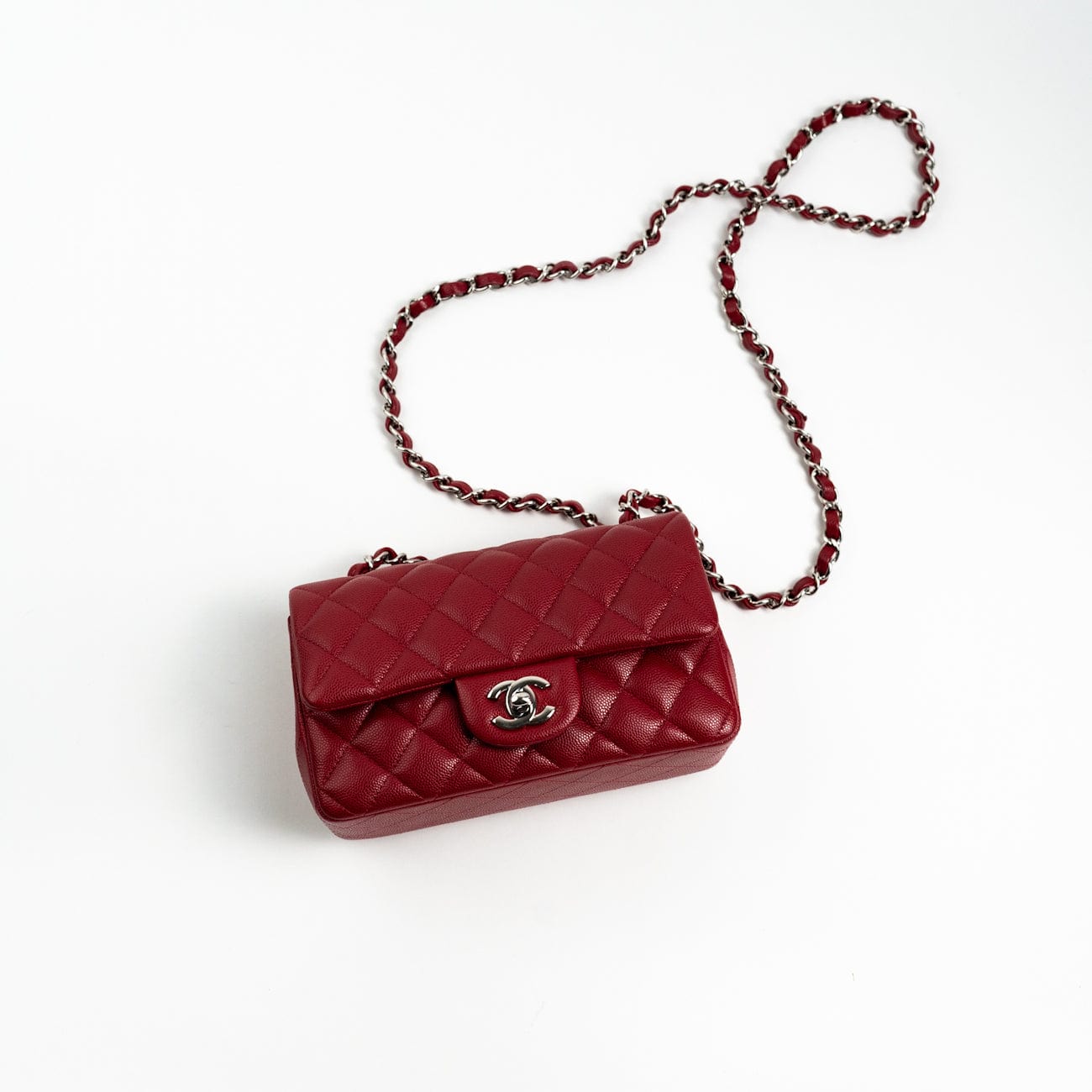18B Raspberry Red Caviar Quilted Mini Rectangular Single Flap with Silver Hardware