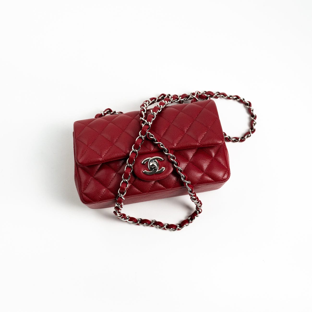 18B Raspberry Red Caviar Quilted Mini Rectangular Single Flap with Silver Hardware