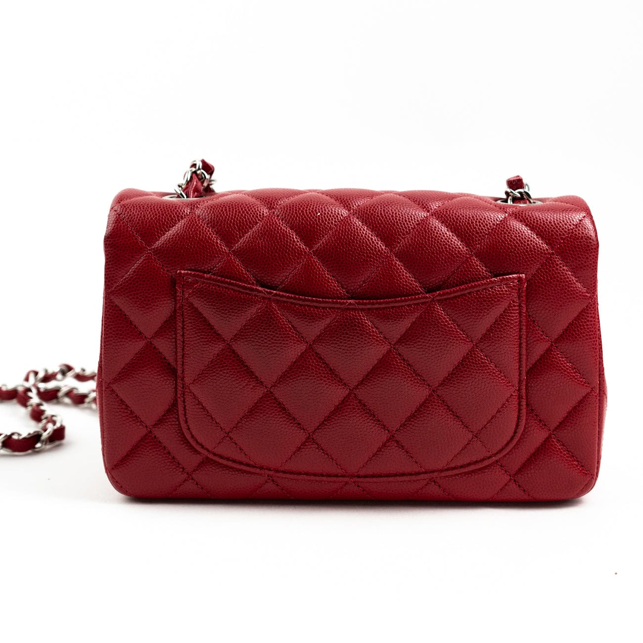 18B Raspberry Red Caviar Quilted Mini Rectangular Single Flap with Silver Hardware