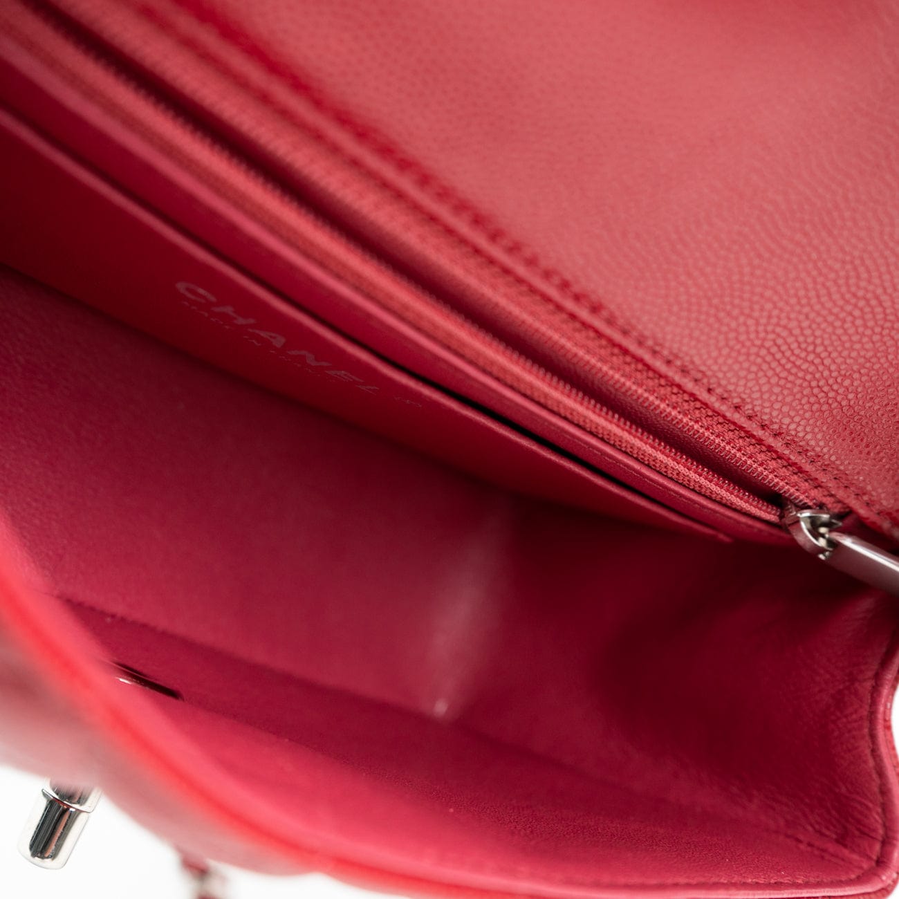 18B Raspberry Red Caviar Quilted Mini Rectangular Single Flap with Silver Hardware