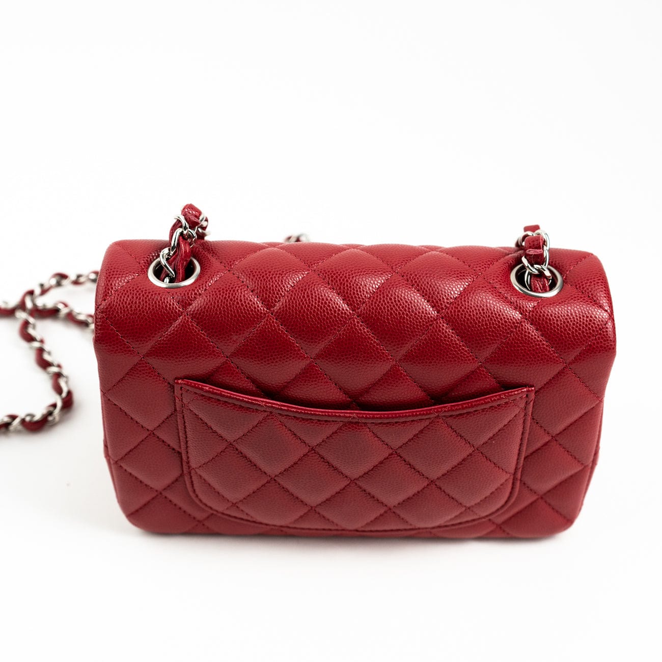 18B Raspberry Red Caviar Quilted Mini Rectangular Single Flap with Silver Hardware