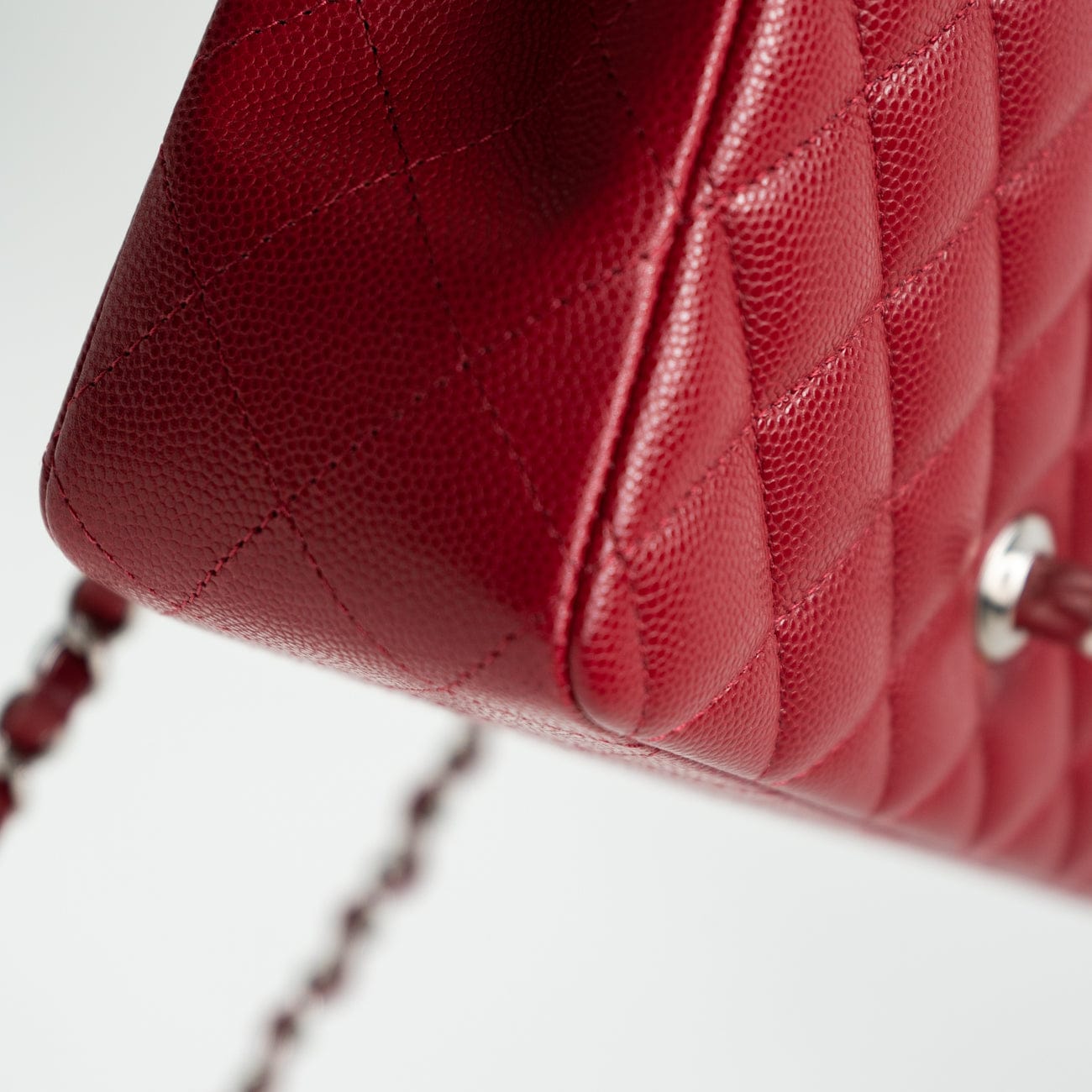 18B Raspberry Red Caviar Quilted Mini Rectangular Single Flap with Silver Hardware
