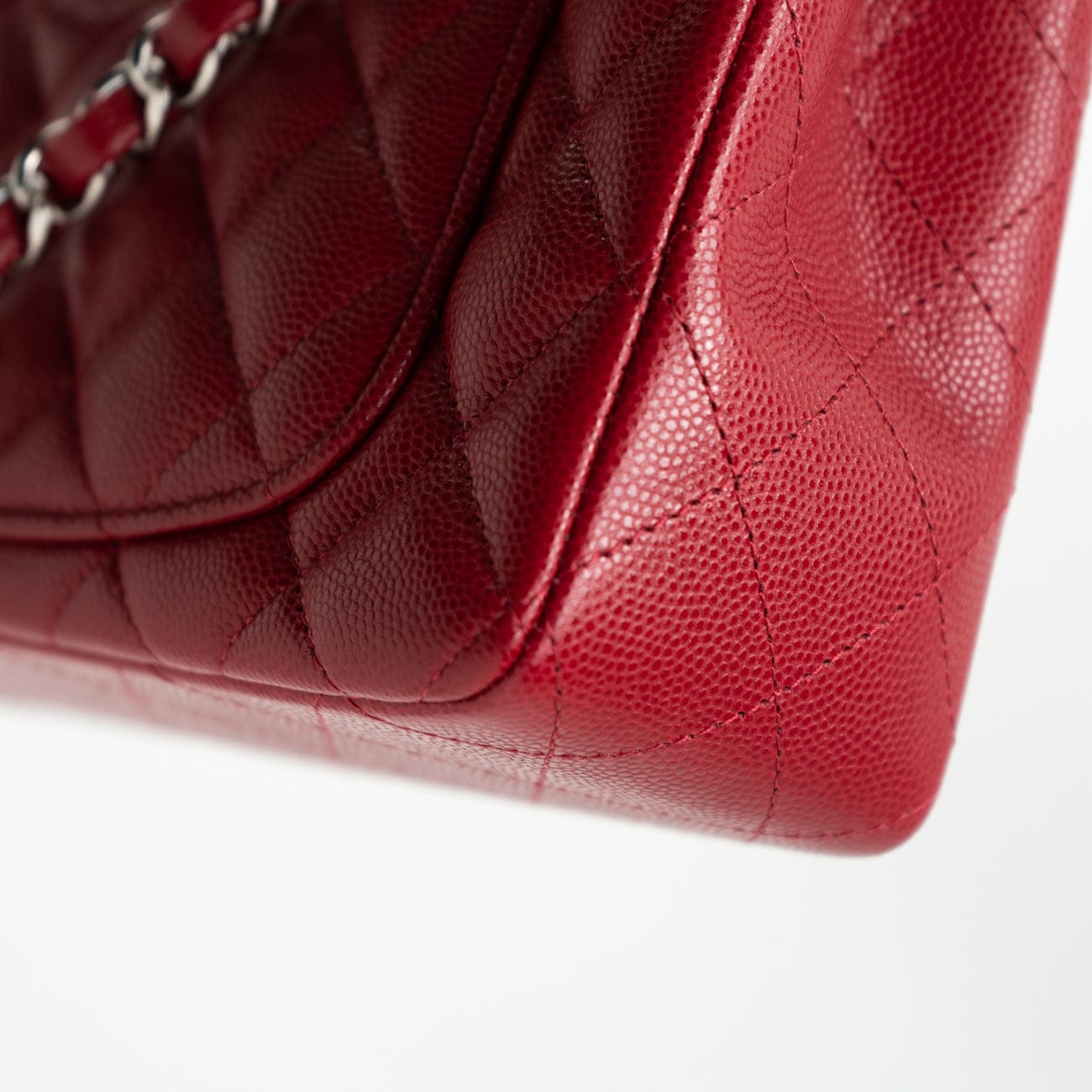 18B Raspberry Red Caviar Quilted Mini Rectangular Single Flap with Silver Hardware
