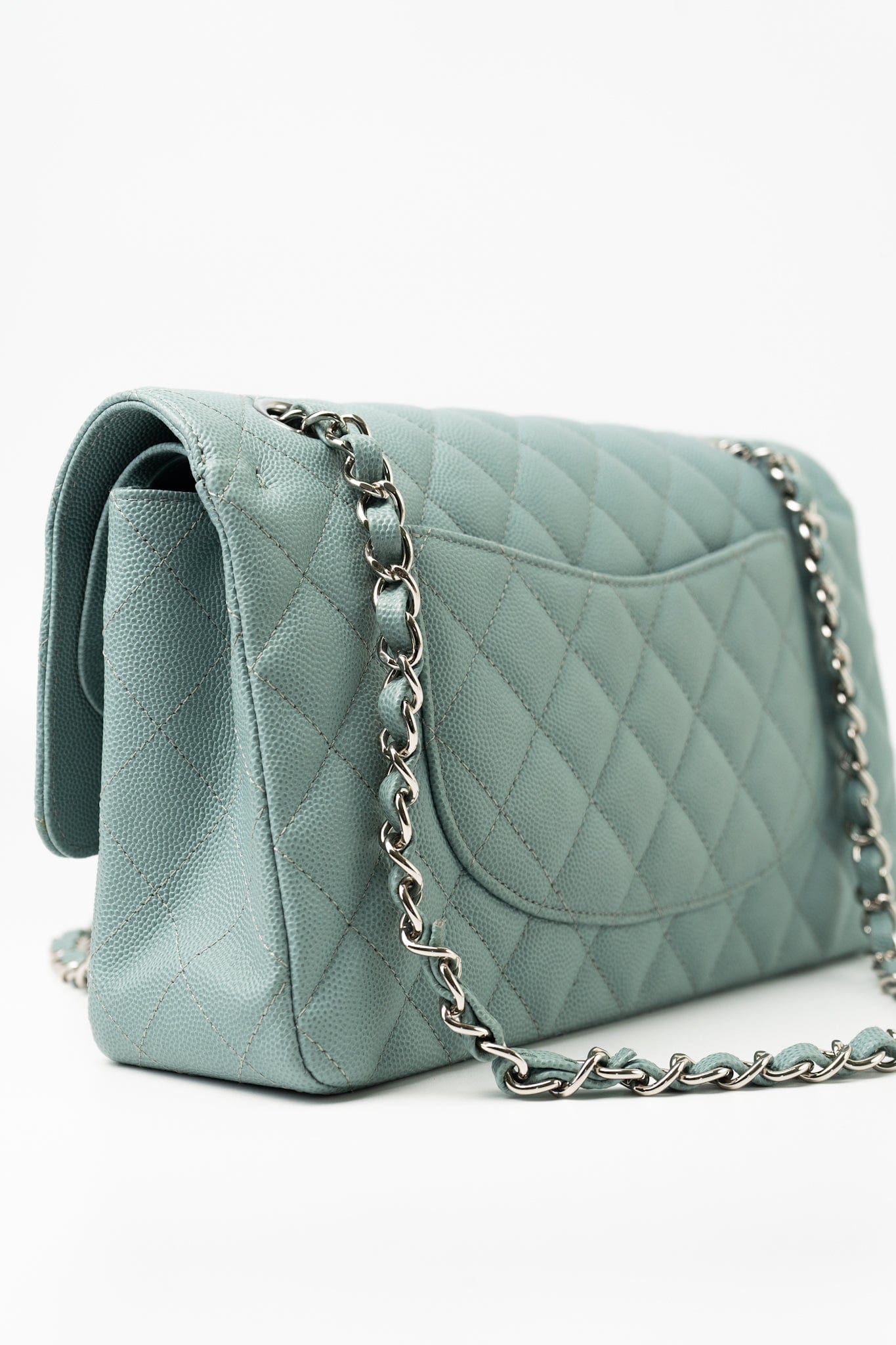 18C Light Blue Caviar Quilted Medium Classic Flap Edge Stitching Silver Hardware