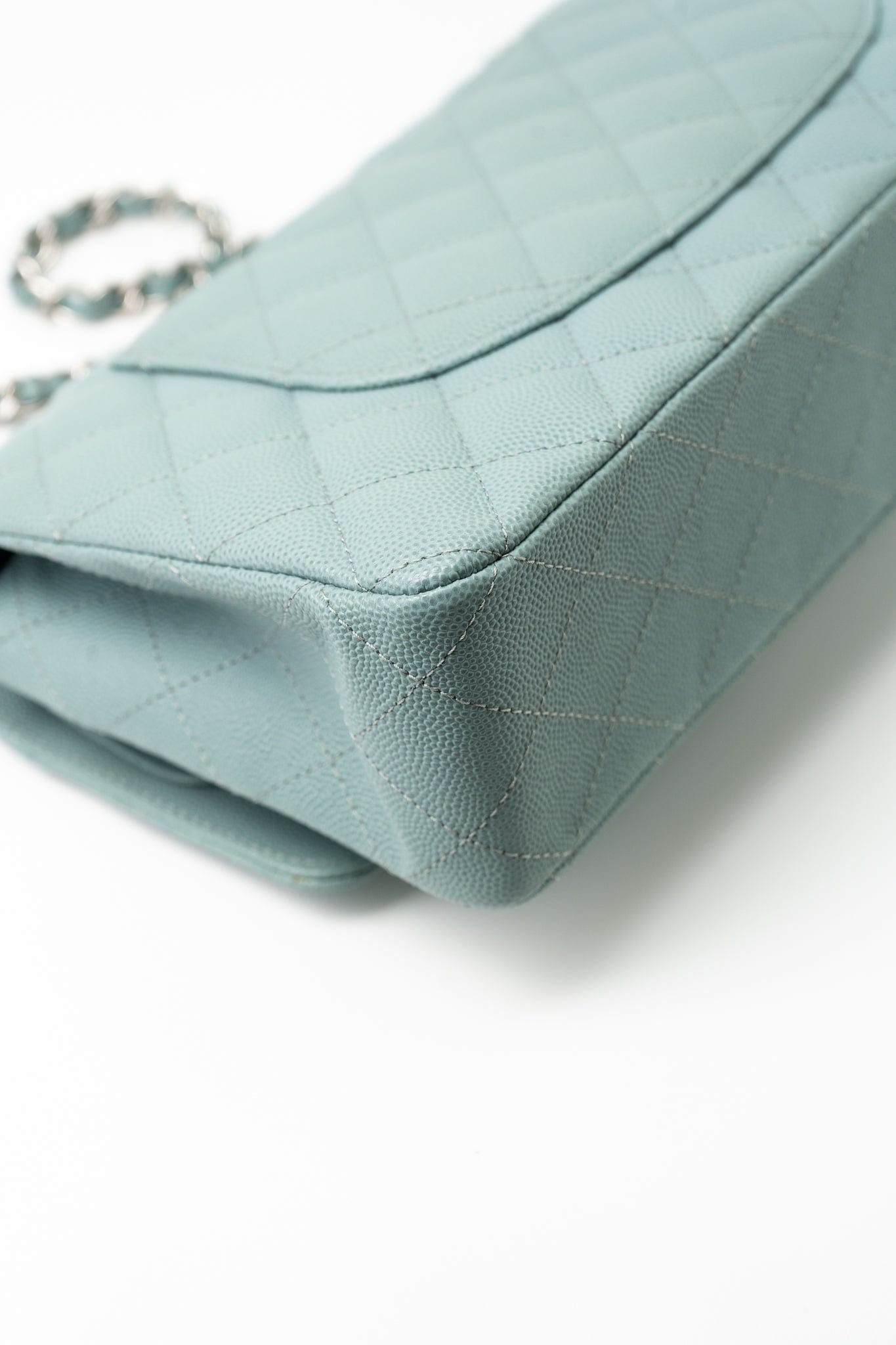 18C Light Blue Caviar Quilted Medium Classic Flap Edge Stitching Silver Hardware