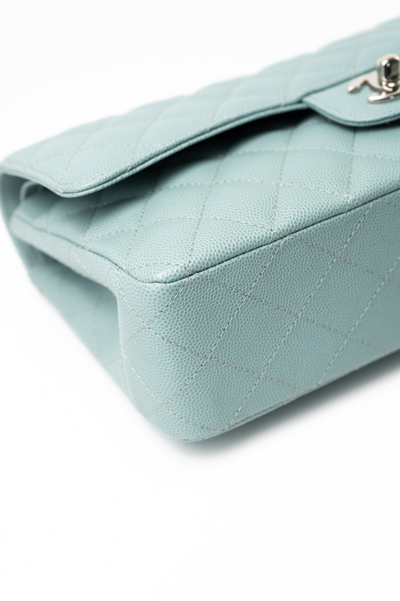 18C Light Blue Caviar Quilted Medium Classic Flap Edge Stitching Silver Hardware