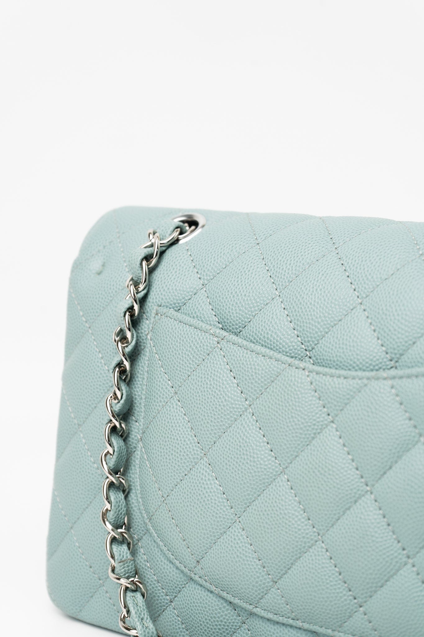 18C Light Blue Caviar Quilted Medium Classic Flap Edge Stitching Silver Hardware