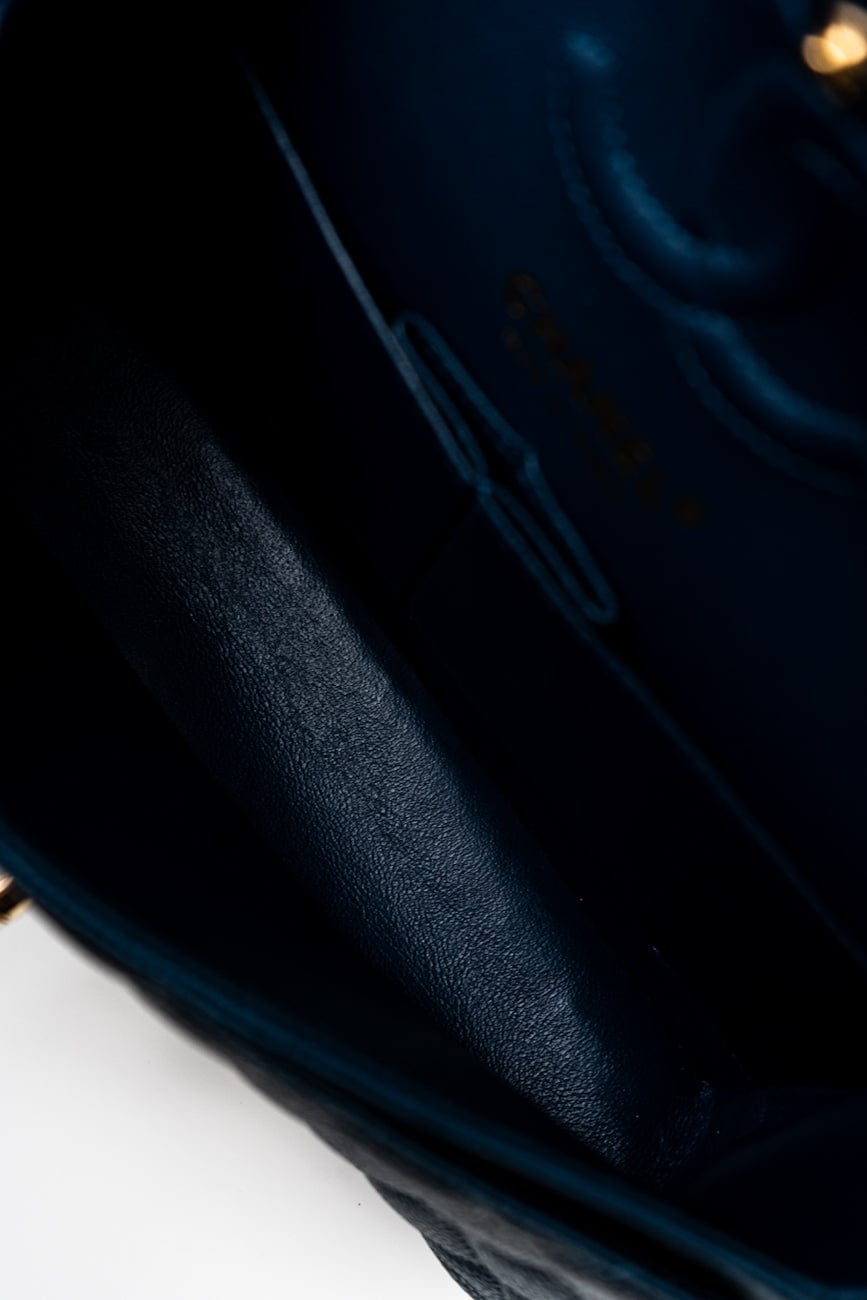 18S Dark Blue Small Caviar Quilted Classic Double Flap Light Gold Hardware