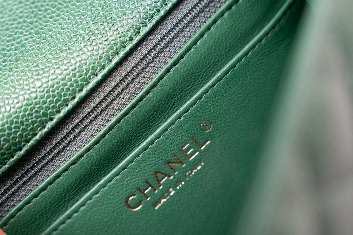 18S Emerald Green Caviar Quilted Mini Square Light Gold Hardware