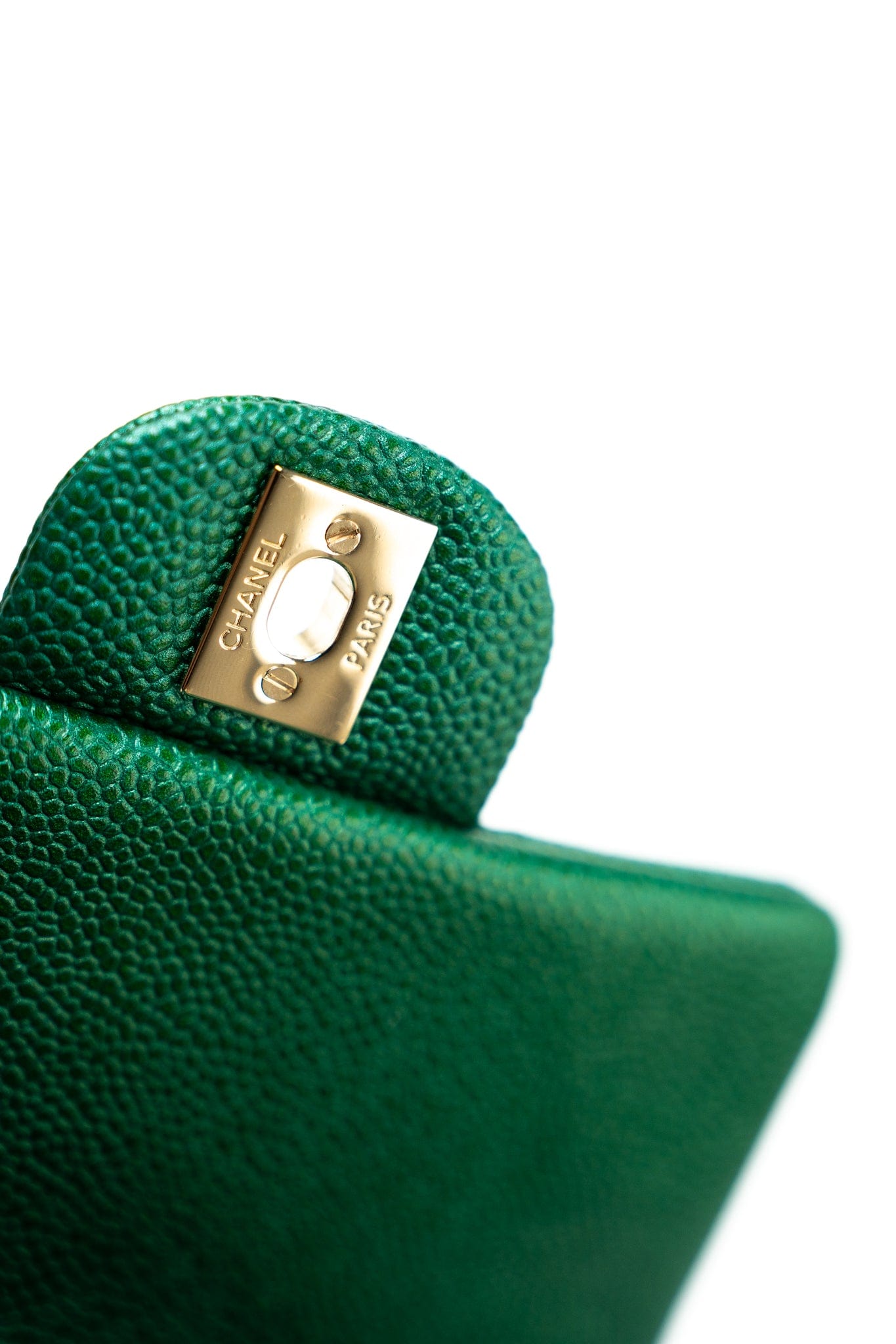 18S Emerald Green Caviar Quilted Mini Square Light Gold Hardware