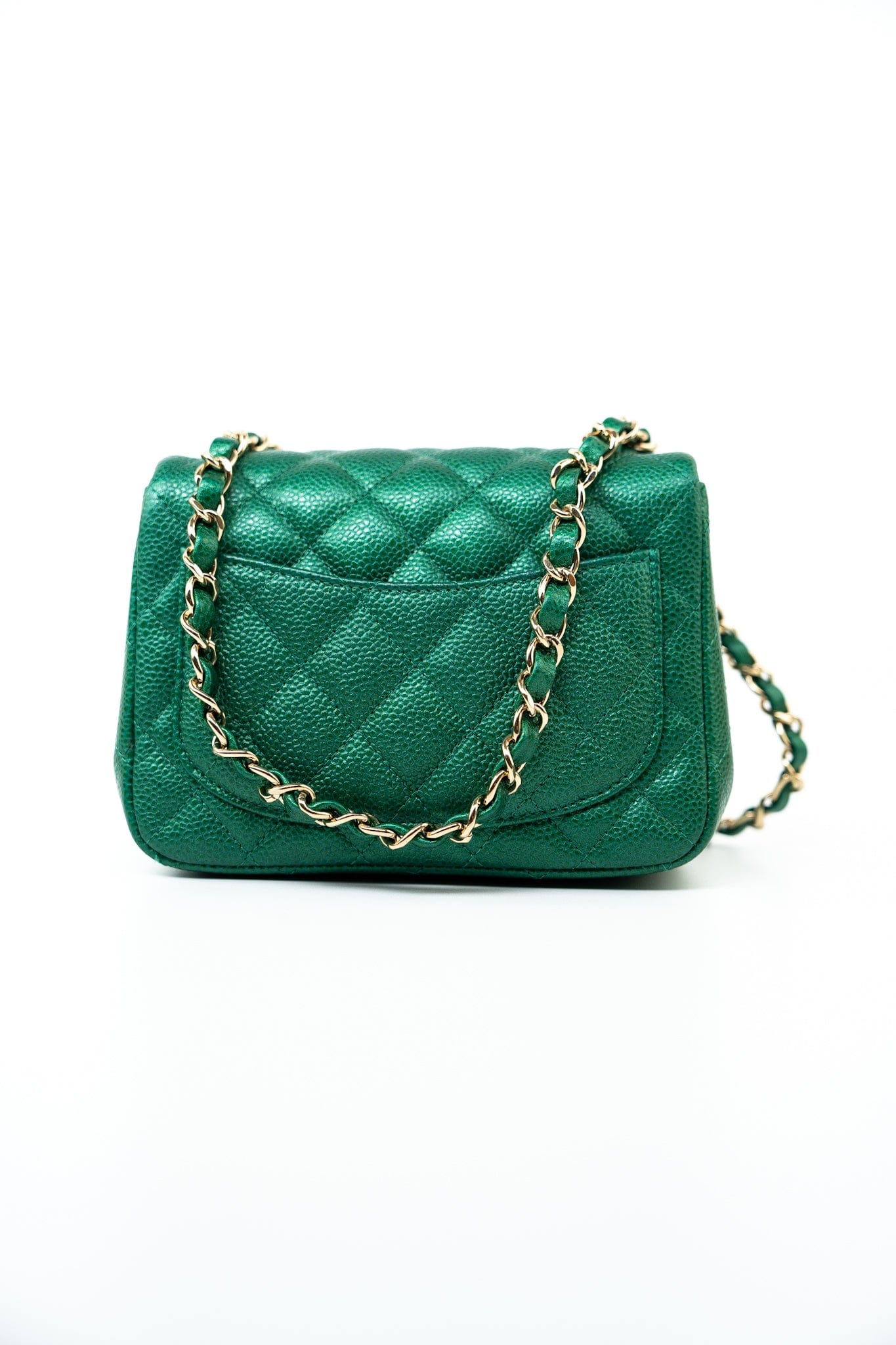18S Emerald Green Caviar Quilted Mini Square Light Gold Hardware