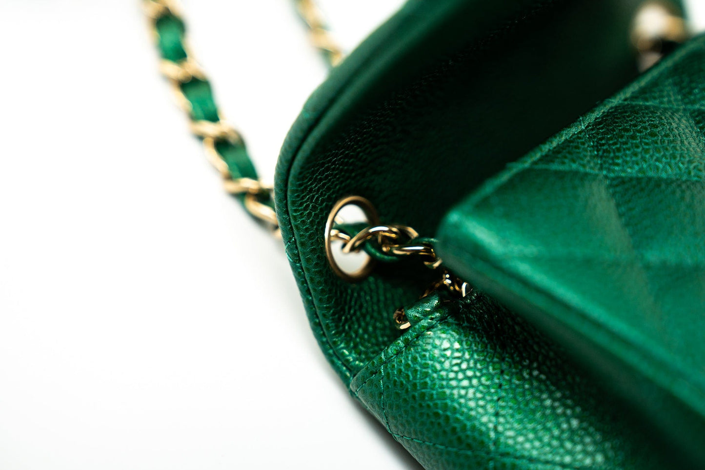 18S Emerald Green Caviar Quilted Mini Square Light Gold Hardware
