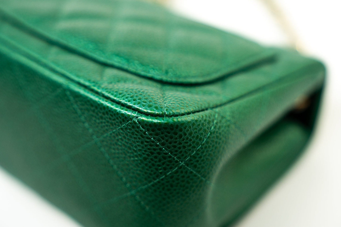 18S Emerald Green Caviar Quilted Mini Square Light Gold Hardware