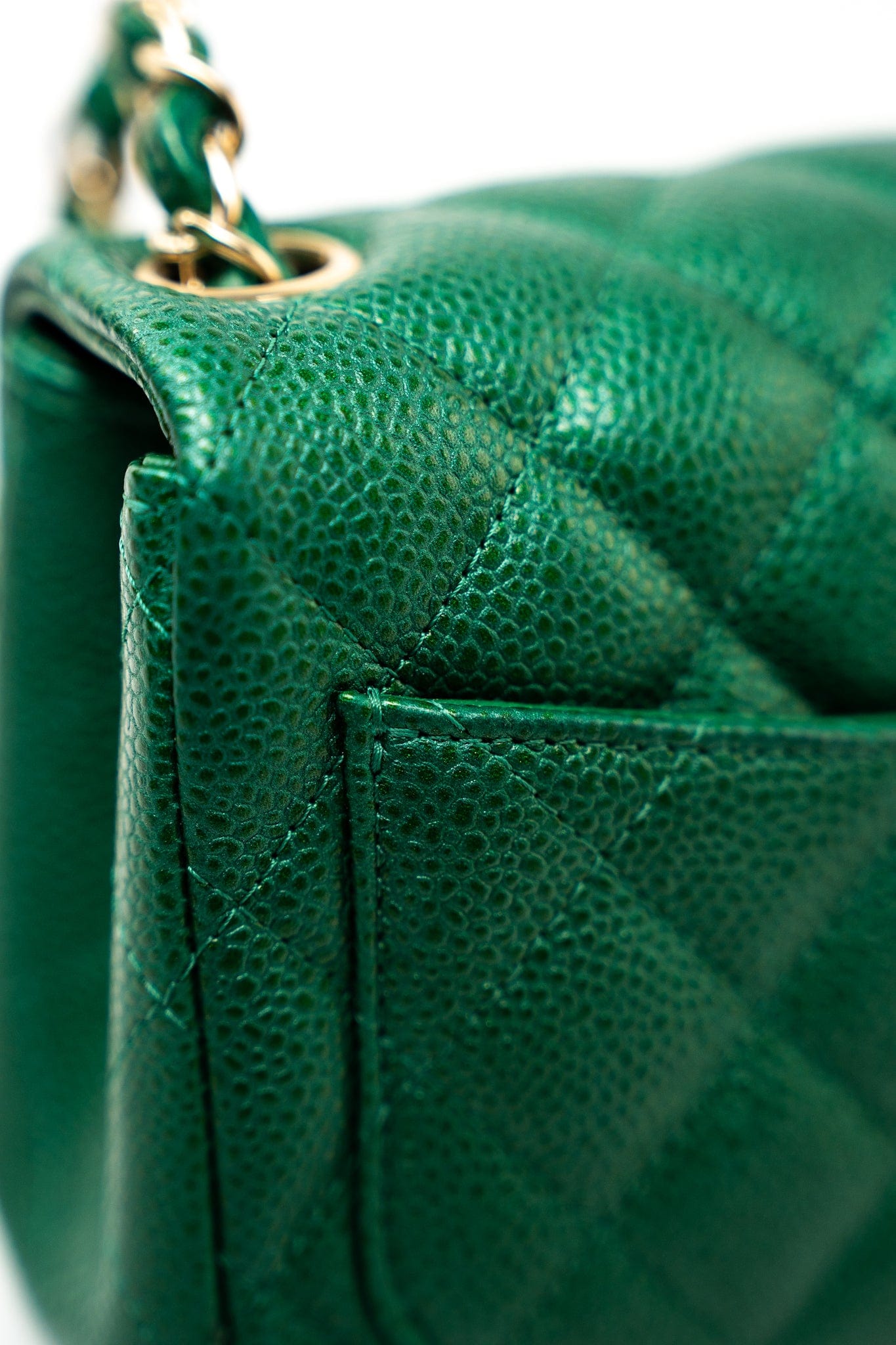 18S Emerald Green Caviar Quilted Mini Square Light Gold Hardware