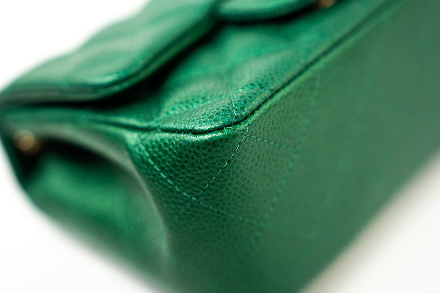 18S Emerald Green Caviar Quilted Mini Square Light Gold Hardware
