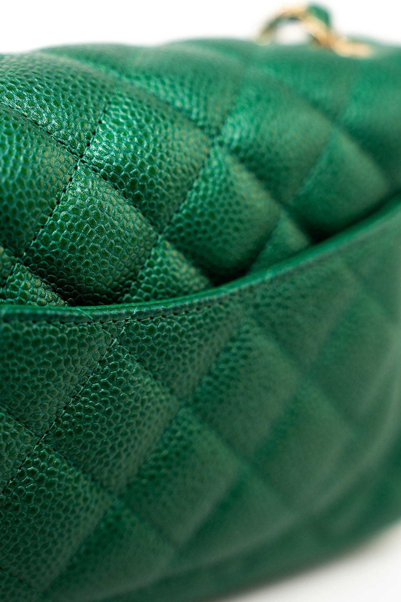 18S Emerald Green Caviar Quilted Mini Square Light Gold Hardware