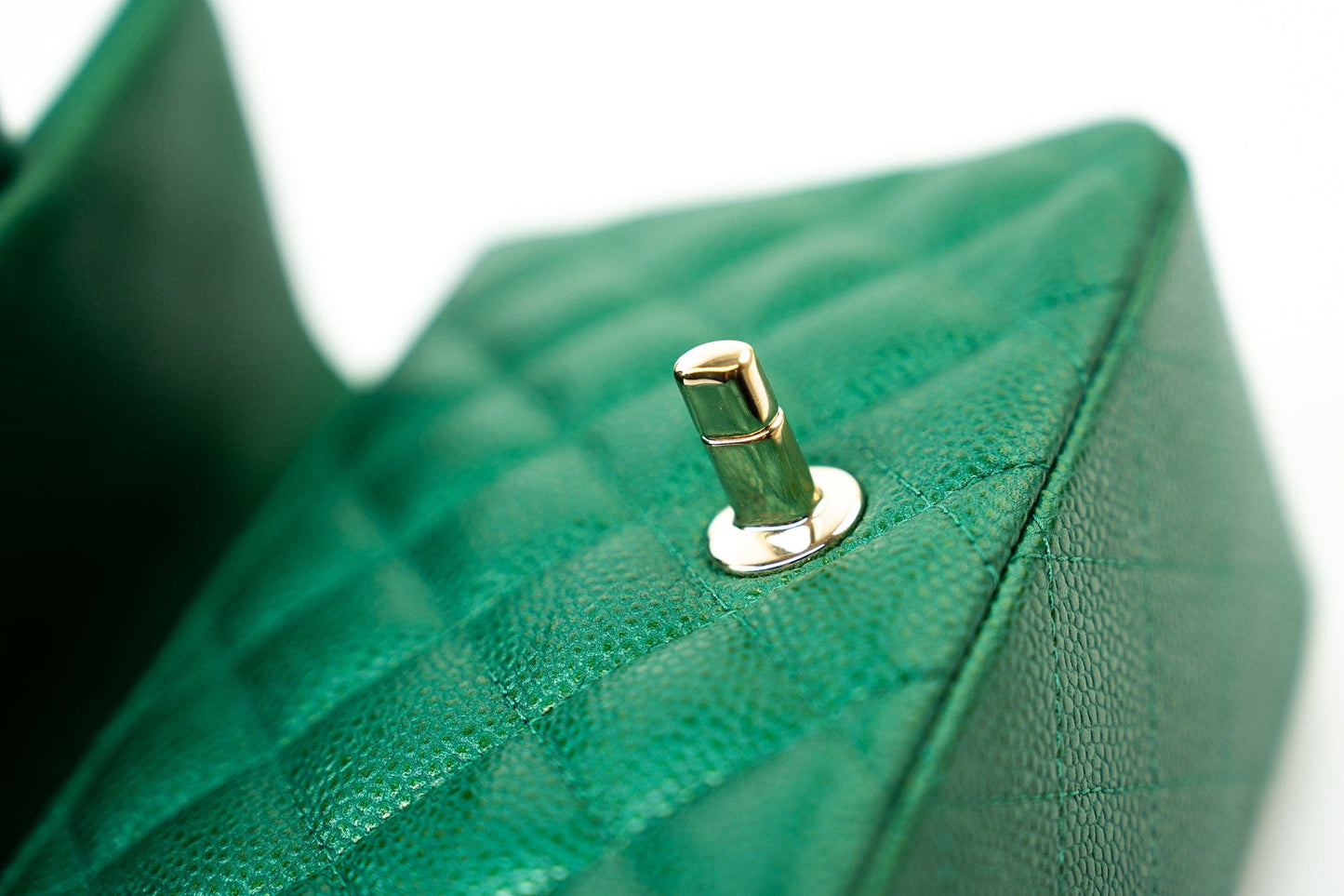 18S Emerald Green Caviar Quilted Mini Square Light Gold Hardware