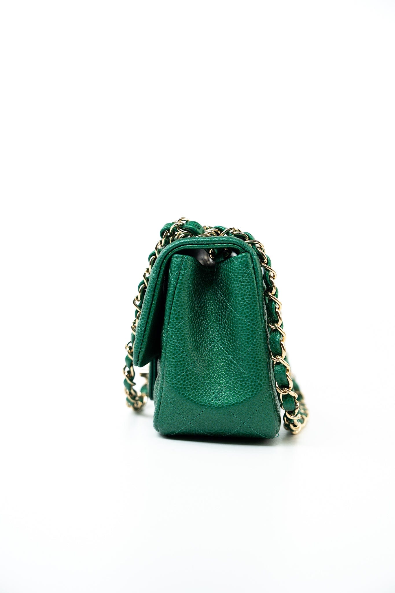 18S Emerald Green Caviar Quilted Mini Square Light Gold Hardware