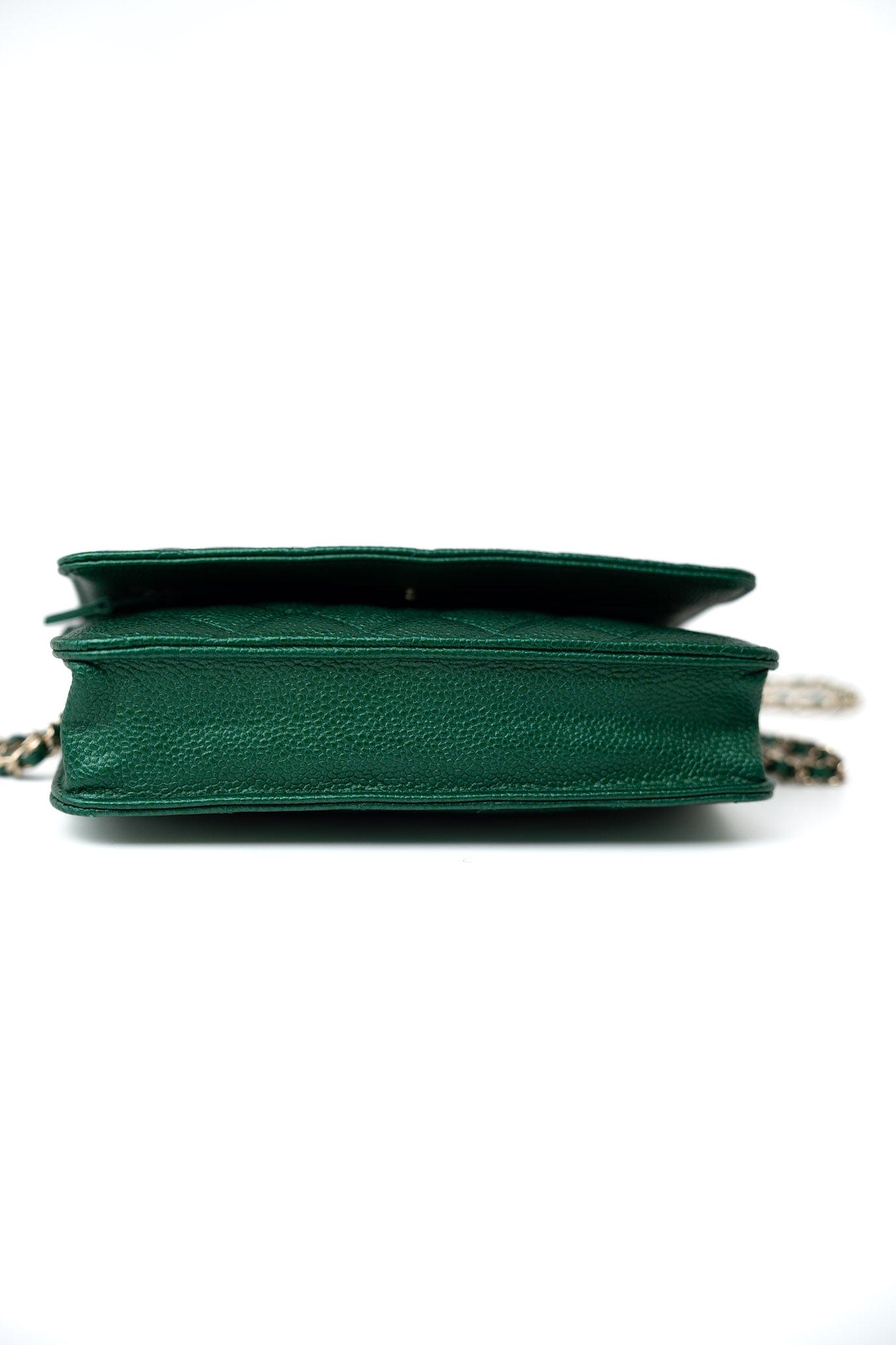 18S Emerald Green Caviar Quilted Wallet on Chain (WOC)