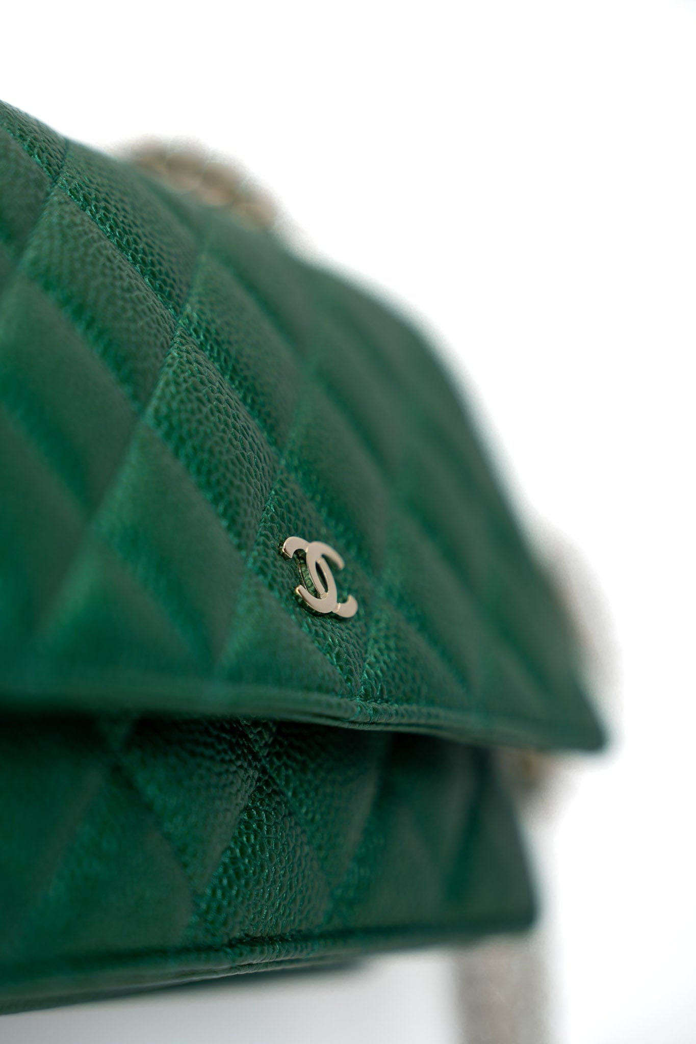 18S Emerald Green Caviar Quilted Wallet on Chain (WOC)