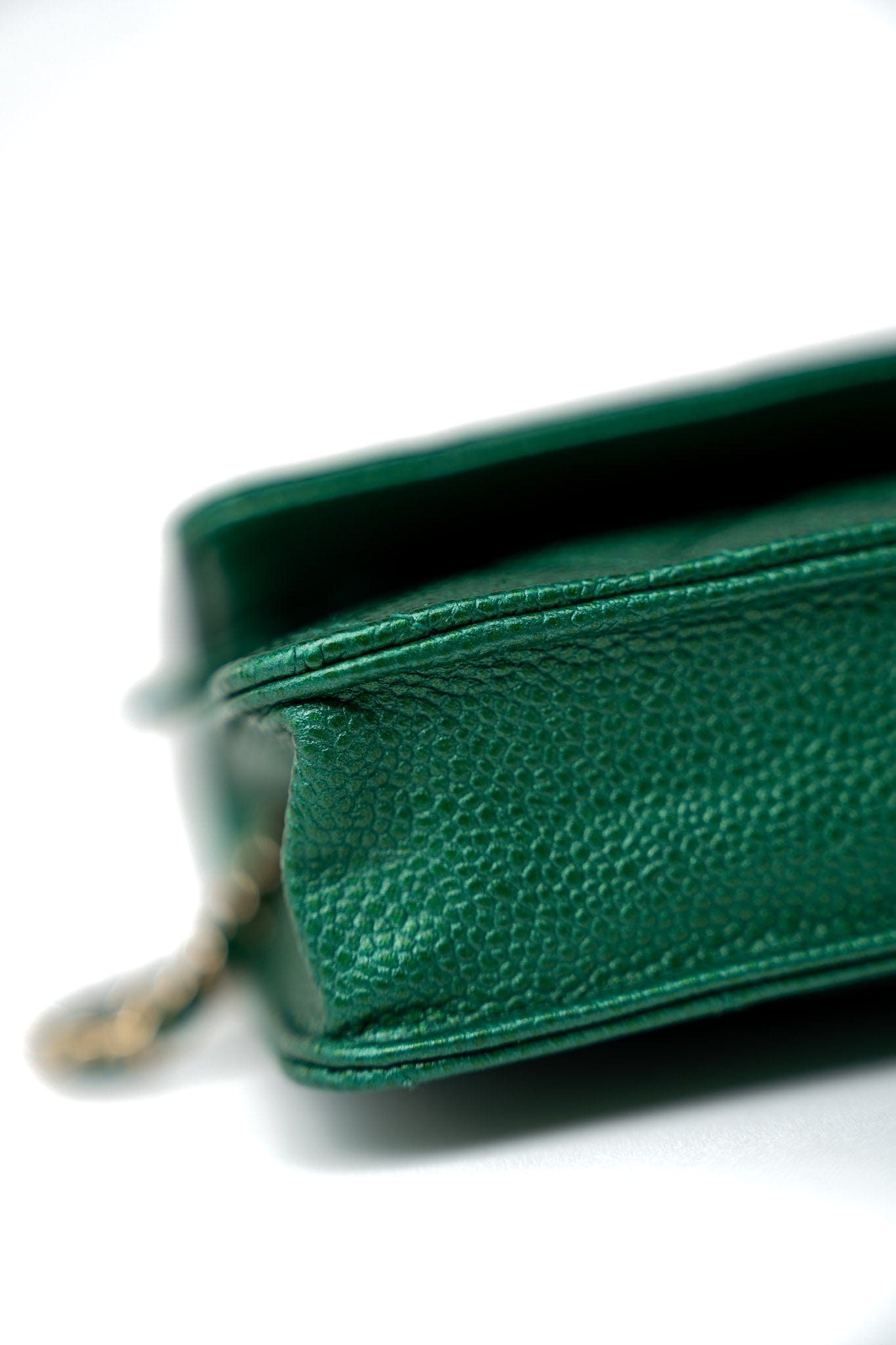 18S Emerald Green Caviar Quilted Wallet on Chain (WOC)