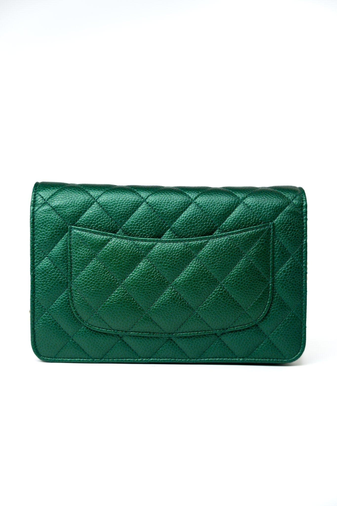 18S Emerald Green Caviar Quilted Wallet on Chain (WOC)