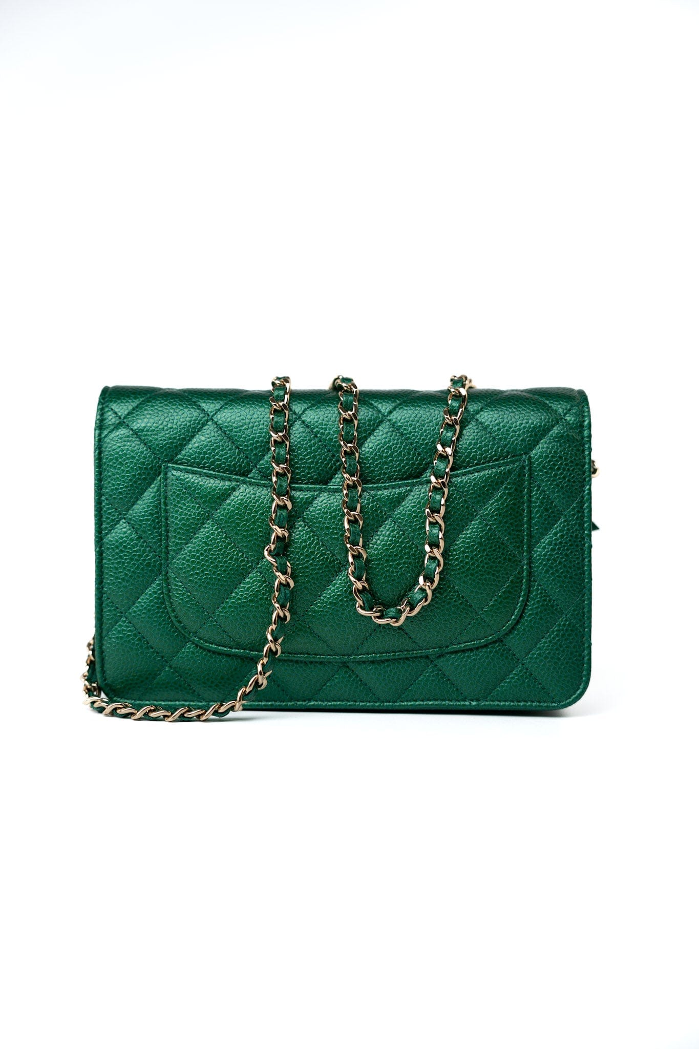 18S Emerald Green Caviar Quilted Wallet on Chain (WOC)
