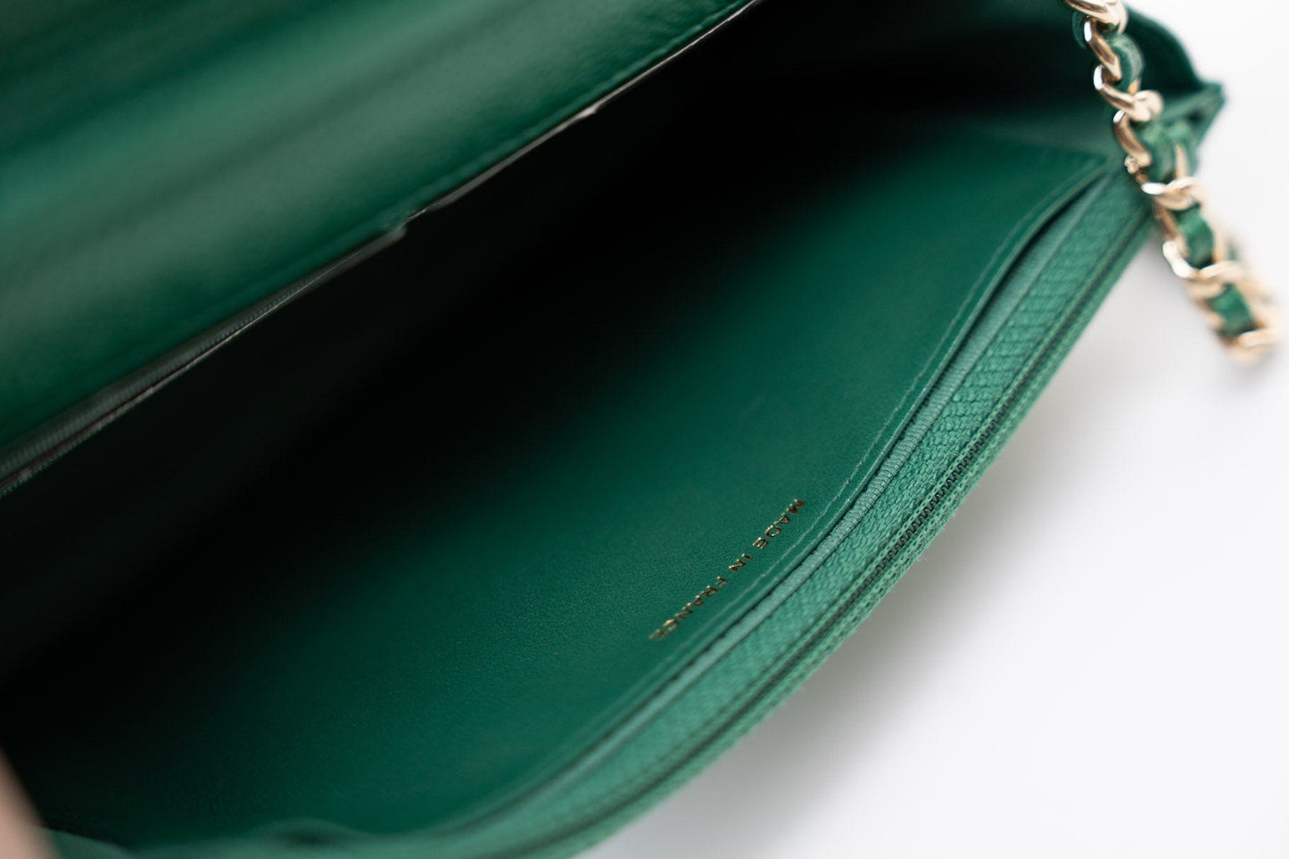 18S Emerald Green Caviar Quilted Wallet on Chain (WOC)